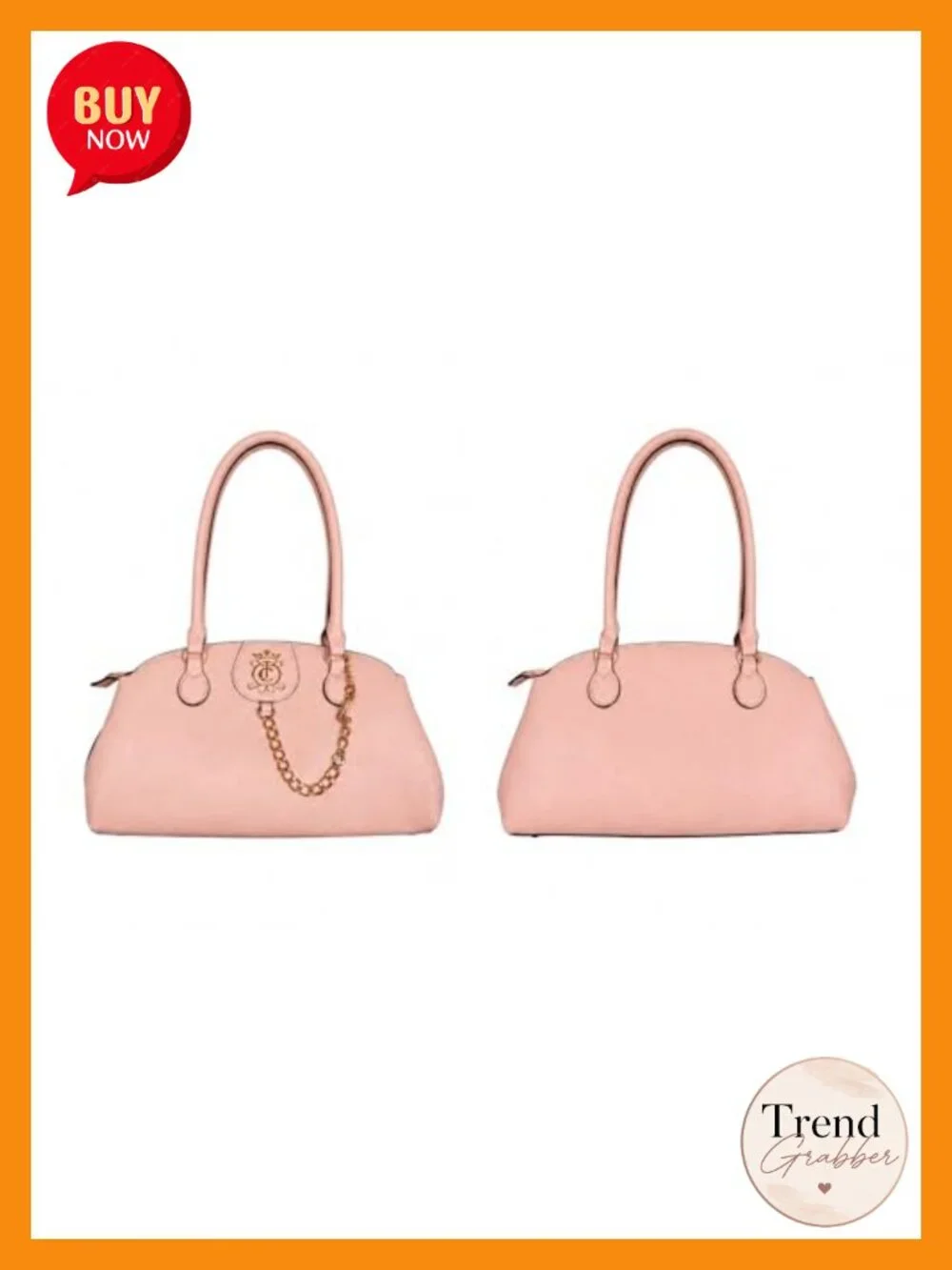 Structured Satchel with Gold-Tone Chain Accent & Top Handles